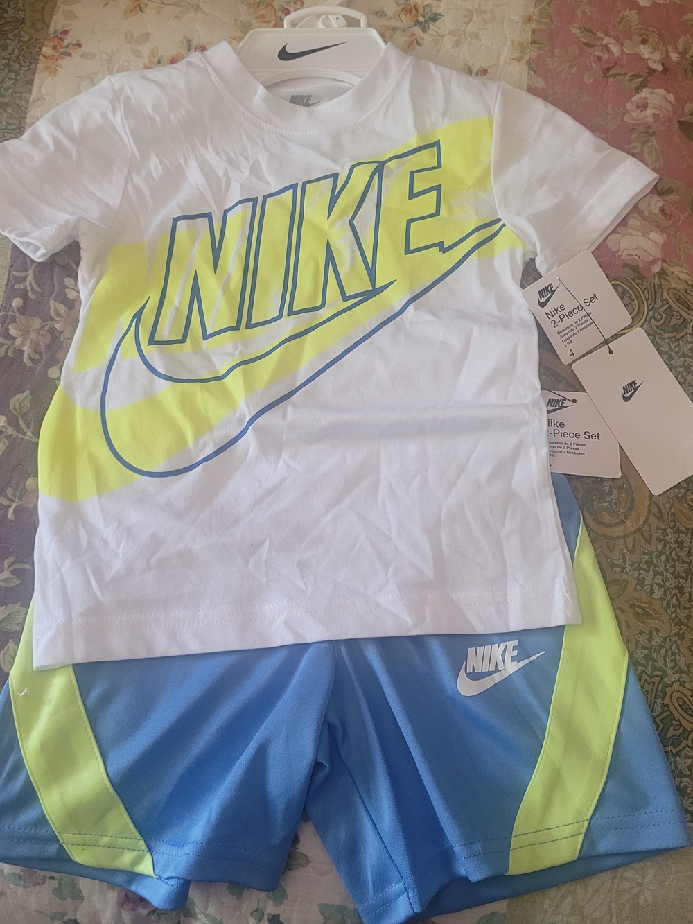 Nike Boys' Neon White & Blue Shorts Set